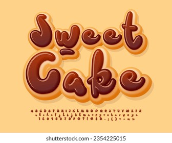 Vector creative advertisement Sweet Cake. Funny handwritten Font. Donut style Alphabet Letters and Numbers set