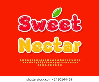 Vector Creative Advertisement Sweet Nectar. Bright Alphabet Letters and Numbers set. Sunny Yellow Font.