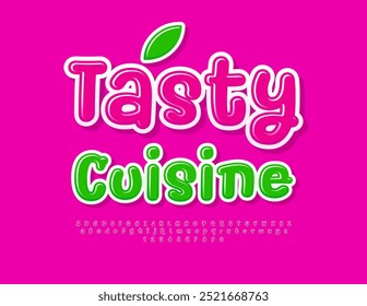 Publicidad creativa de Vector Tasty Cuisine. Divertida fuente brillante. Conjunto de letras y números de alfabeto escritos a mano brillantes.