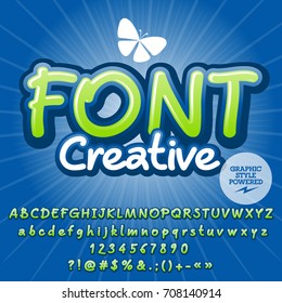 Vector creative Alphabet. Bright Font contains Graphic style