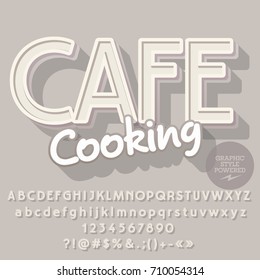 Vector creative Alphabet. Contains Graphic style. Font with text Cafe Cooking.