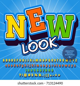 Vector creative Alphabet. Contains Graphic style. Font with text New Look.