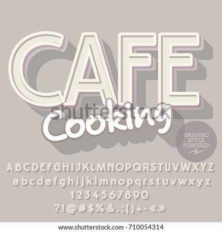 Vector creative Alphabet. Contains Graphic style. Font with text Cafe Cooking.