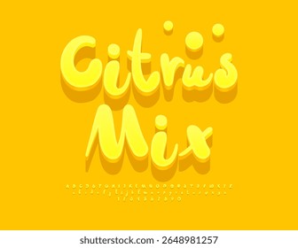 Vector Creative badge Citrus Mix. Modern Playful Font. Funny 3D Alphabet Letters and Numbers set.