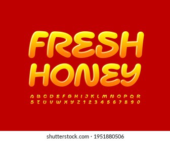 Vector creative badge Fresh Honey. Bright gradient Font. Artistic style Alphabet Letters and Numbers set
