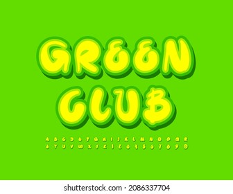 Vektorgrafik-Button Green Club mit handgeschriebenem hellen Font. Alphabet-Aufkleber-Buchstaben und -Zahlen-Set