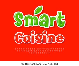 Insignia creativa de Vector Smart Cuisine. Fuente roja brillante. Conjunto de letras y números de alfabeto divertido
