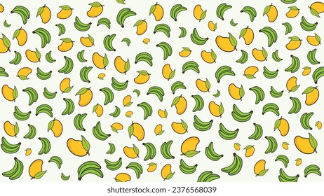 Vector creative banana and mango colorful pattern background