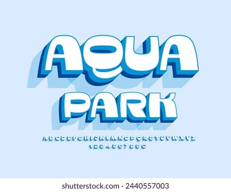 Banner creativo vectorial Aqua Park. Fuente blanca 3D única. Conjunto artístico de letras y números del alfabeto.