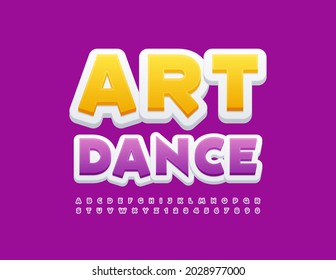 Vector creative banner Art Dance. Purple and White Alphabet Letters and Numbers. Bright modern Font