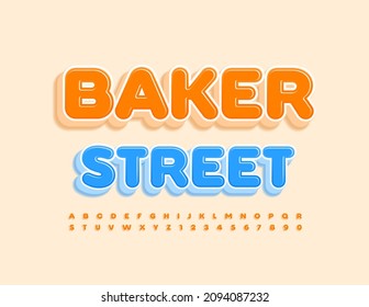 Vector creative Banner Baker Street. Orange 3D Font. Modern Bright Alphabet Letters and Numbers set
