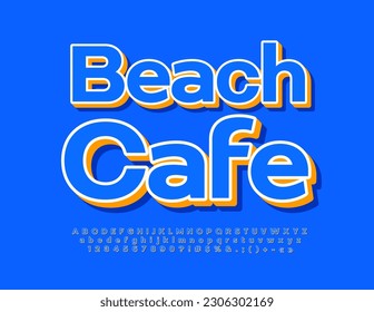 Pancarta creativa vectorial Beach Cafe.  Estilo de fuente 3D. Conjunto de letras, números y símbolos alfabéticos artísticos