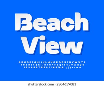 Vector creative banner Beach View. Trendy White Font. Modern set of simple style Alphabet Letters, Numbers and Symbols