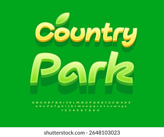 Vector Creative banner Country Park. Eco Green Font. Stylish Digital Alphabet Letters and Number set. 