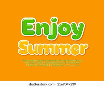 Vector creative Banner Enjoy Summer. Green glossy Font. Bright Alphabet Letters, Numbers and Symbols set