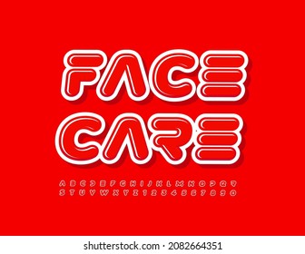 Vector creative banner Face Care. Red abstract Font. Modern bright Alphabet Letters and Numbers set