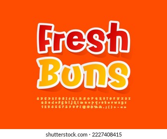 Pancarta creativa vectorial Fresh Buns. Graciosa letra manuscrita. Conjunto de letras y números de alfabeto artístico