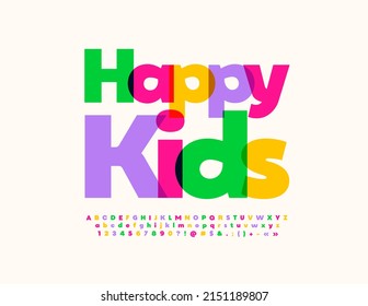 Vector creative banner Happy Kids. Watercolor bright Font. Cute Alphabet Letters, Numbers and Symbols set