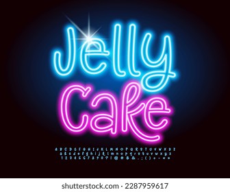 Pancarta creativa vectorial Jelly Cake. Fuente eléctrica de moda. Conjunto de letras, números y símbolos de la neón azul del alfabeto