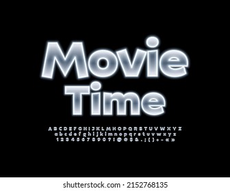 Vector creativo Banner Movie Time. Fuente brillante moderna. Letras y números de los alfabetos neones