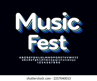 Festival de Música de Banner Creativo Vector. El moderno y elegante Font. Letras y números de alfabeto estratificados y luminosos