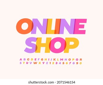 Vector creative banner Online Shop. Bright artistic Font. Watercolor Alphabet Letters and Numbers set