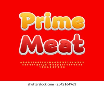 Vector creative banner Prime Meat. Modern Bright Font. Decorative Alphabet Letters and Numbers set.