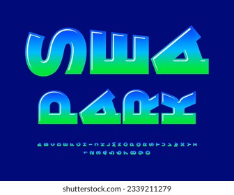 Vector creative banner Sea Park. Color gradient Font. Rotated set of Alphabet Letters and Numbers
