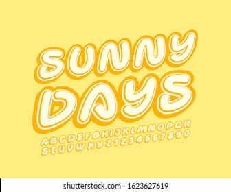 Vector creative banner Sunny Days. Yellow retro Font. Trendy Alphabet Letters and Numbers