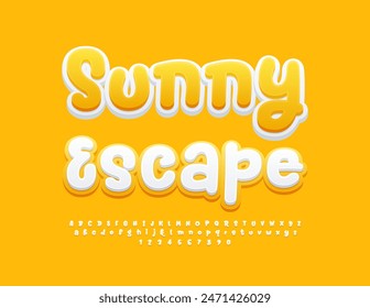 Vektorgrafik kreativer Banner Sunny Escape. Spielerische handgeschriebene Schrift. In: Modern Alphabet Letters and Numbers Set.