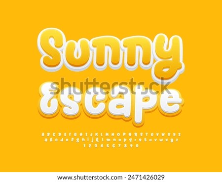 Vector creative banner Sunny Escape. Playful handwritten Font. Modern Alphabet Letters and Numbers set.