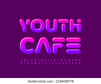 Pancarta creativa vectorial Youth Cafe. Fuente luminosa única. Color de degradado Alfabeto Letras y números establecidos