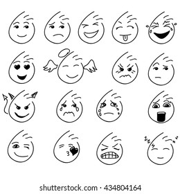 Vector creative black emoticons. Sketches of characters. Minimalism. Flat icons.