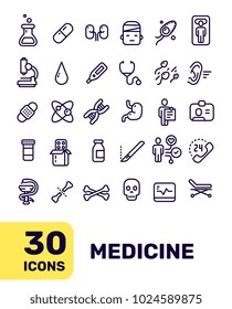 Vector creative black and white color thin line medical icon set with title. Line art flat style design of liner icon for medical web, site, banner, medicine theme presentation