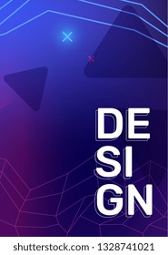 Vector creative blue color retro illustration with triangle, neon grid, star, header. Business abstract gradient background. Abstraction template composition design for web, site, poster, presentation