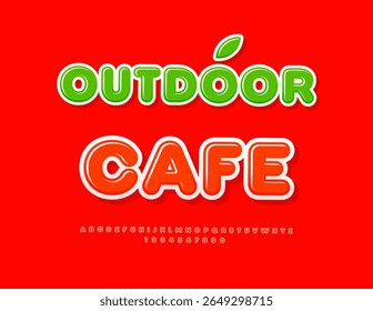Vector Creative board Outdoor Cafe. Red Glossy Font. Modern Round Alphabet Letters and Numbers set.