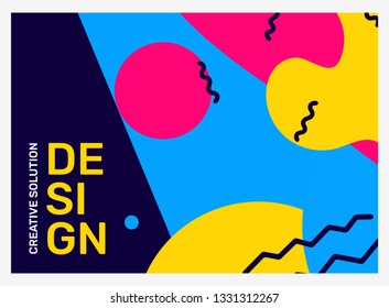 Vector creative bright retro illustration with shape. Business abstract background. Abstraction in frame with header. Template composition flat style design for web, site, poster, presentation