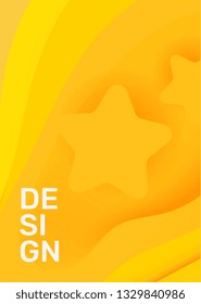 Vector creative bright yellow color vertical paper cut style illustration. Business abstract background with star, header. Template composition, abstraction design for web, site, banner, print, poster