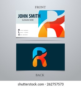 Vector creative business card template, letter R. Trendy business elements. 