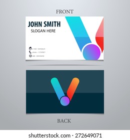 Vector creative business card template, letter V. Trendy business elements.