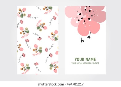 Vector Creative Business Card Template With Flower. For banners, labels, prints,web and phone case, visit card, invitation, greeting card