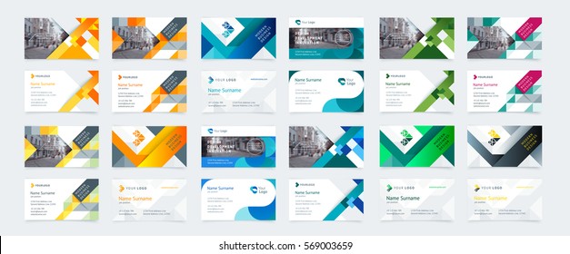 Vector creative business card template with triangles, squares, round, waves for business, technology. Simple and clean design with a logo and a place for a photo. Creative layout corporate identity.