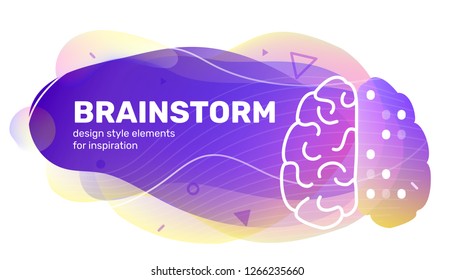 Vector creative business color shape illustration with text and icon brain on white background. Template abstract design for banner, brainstorm presentation, print