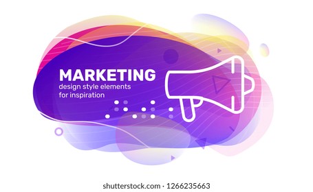 Vector creative business color shape illustration with text and icon megaphone on white background. Template abstract design for banner, marketing presentation, print