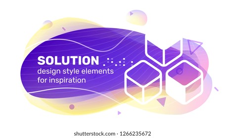 Vector creative business solution color shape illustration with text and icon cube on white background. Template abstract design for banner, presentation, print