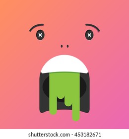 Vector creative cartoon style smile illustration. Vomitting smile.