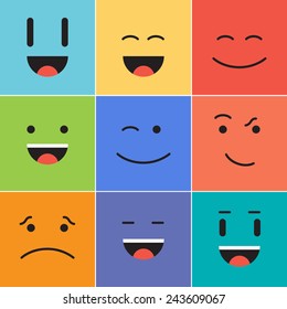 Vector creative cartoon style smiles with different emotions