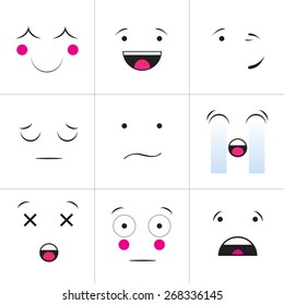 Vector creative cartoon style smiles with different emotions 
