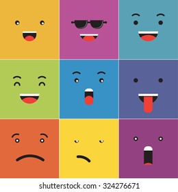 Vector creative cartoon style smiles with different emotions