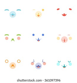 Vector creative cartoon style smiles with different emotions